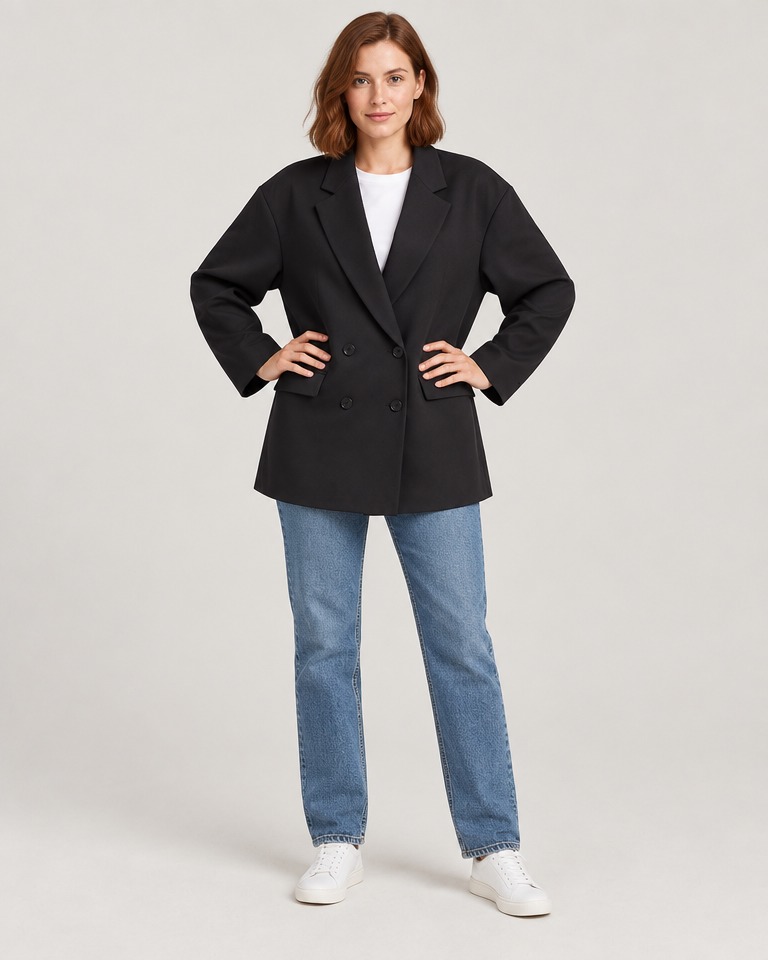 Oversize dvoredni blejzer od krepa · Crni