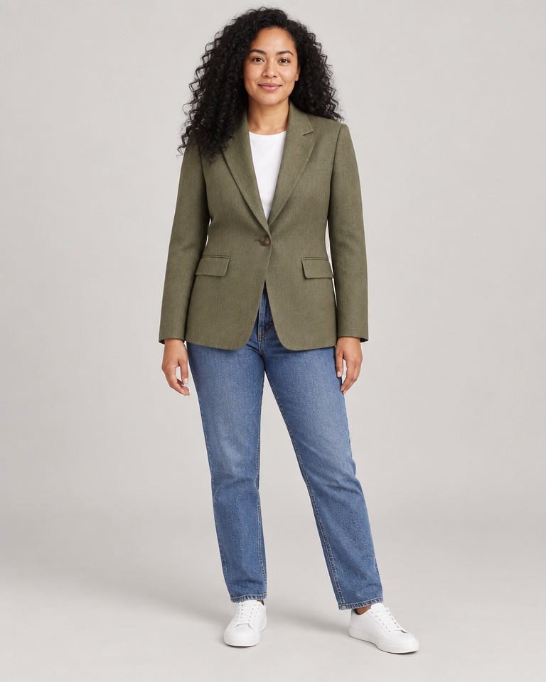 Regular linen single-breasted blazer · olive