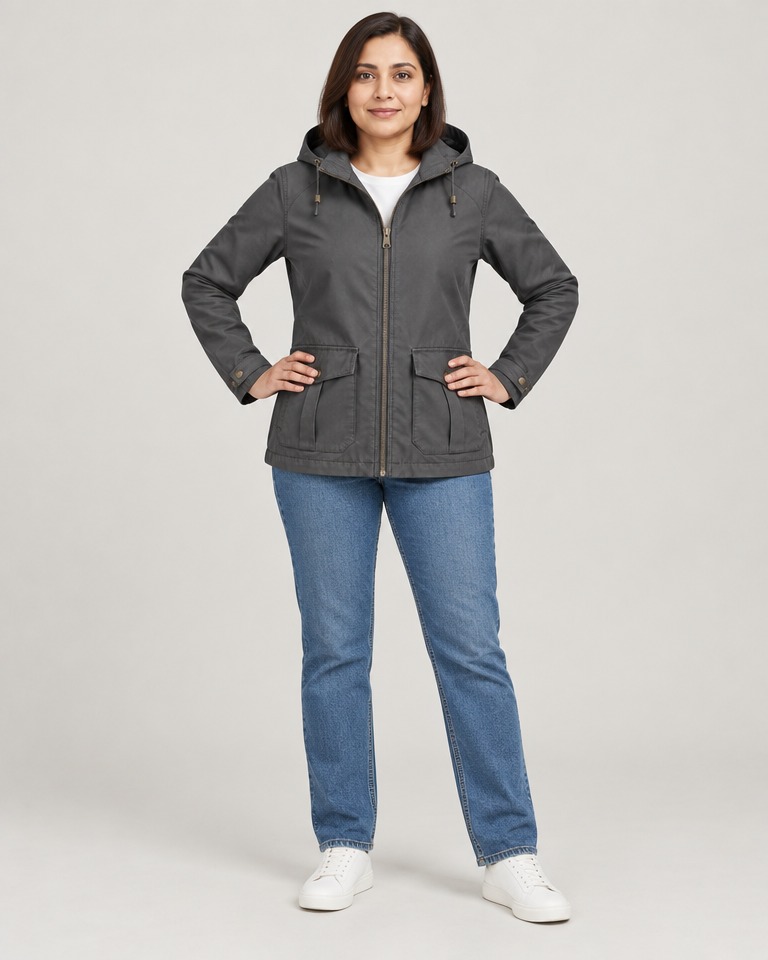 Hip-length hooded raincoat · charcoal