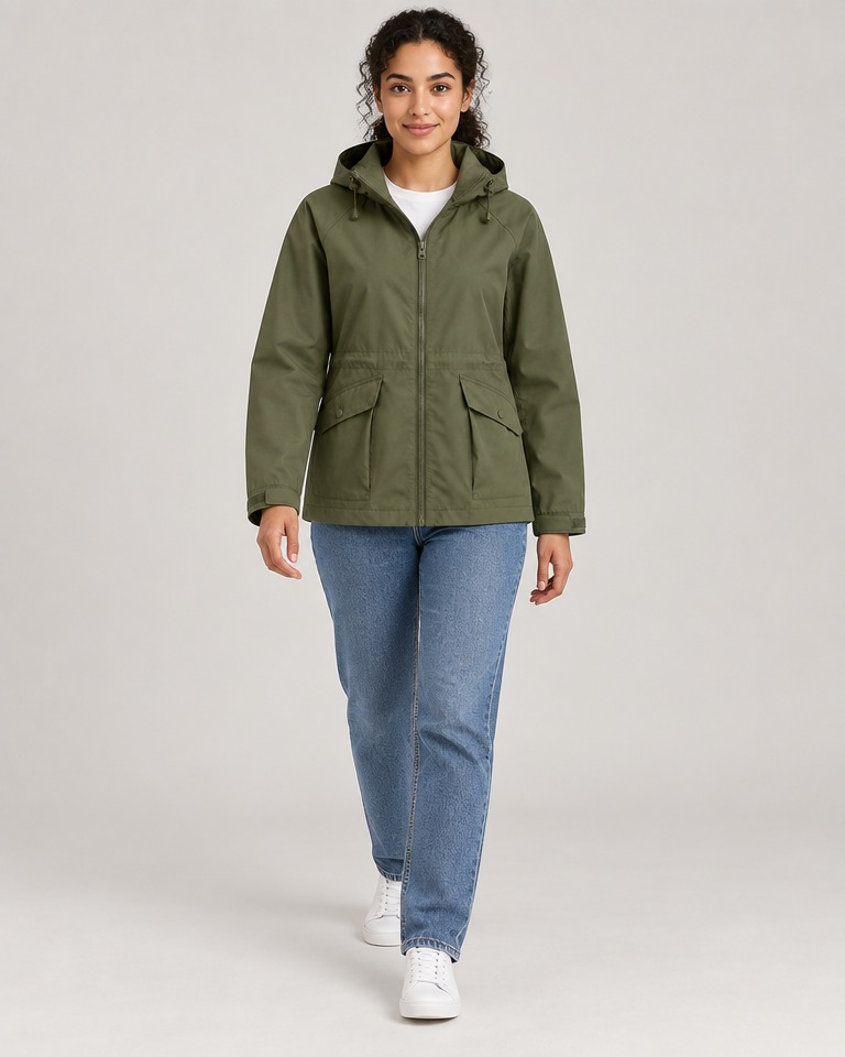 Hooded nylon raincoat · olive