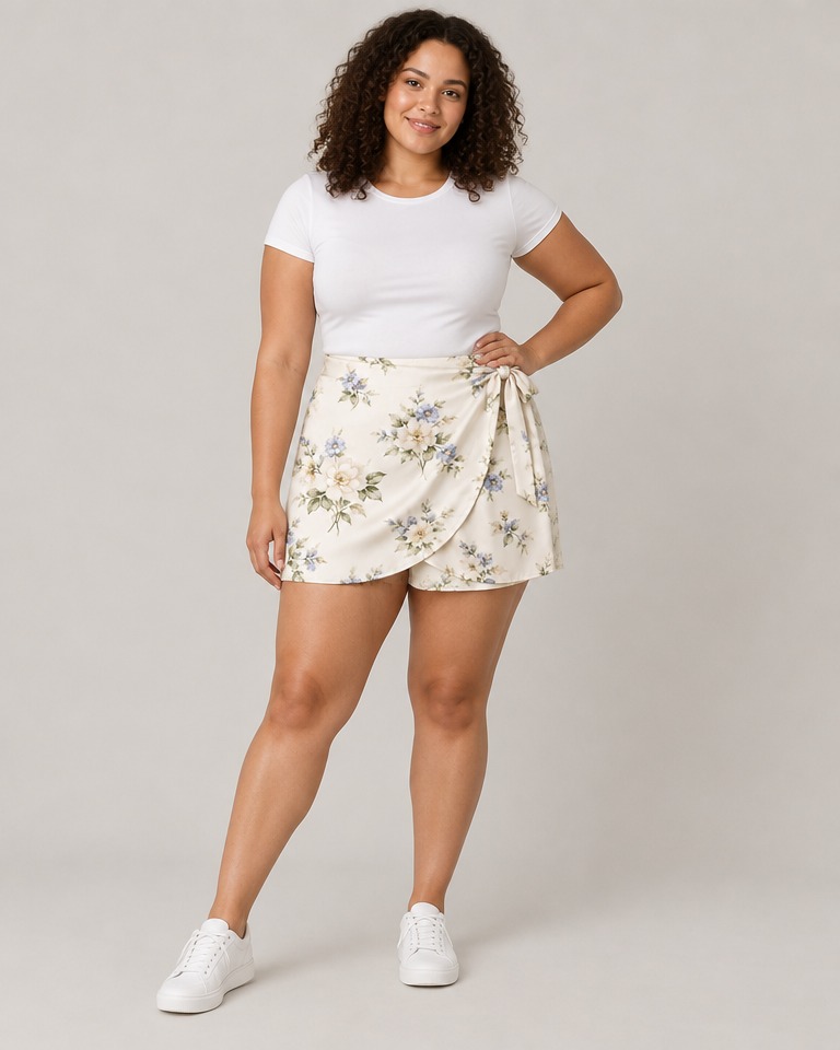 Floral satin wrap mini skirt · white