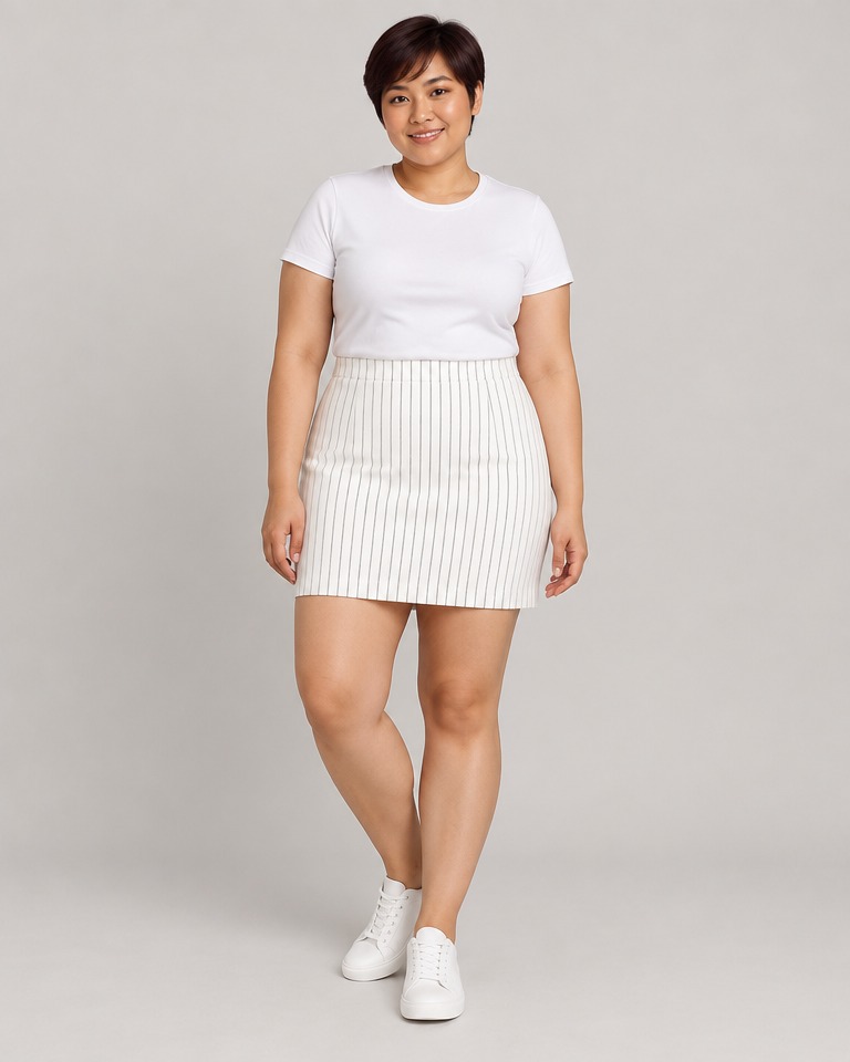 Striped viscose pencil mini skirt · white