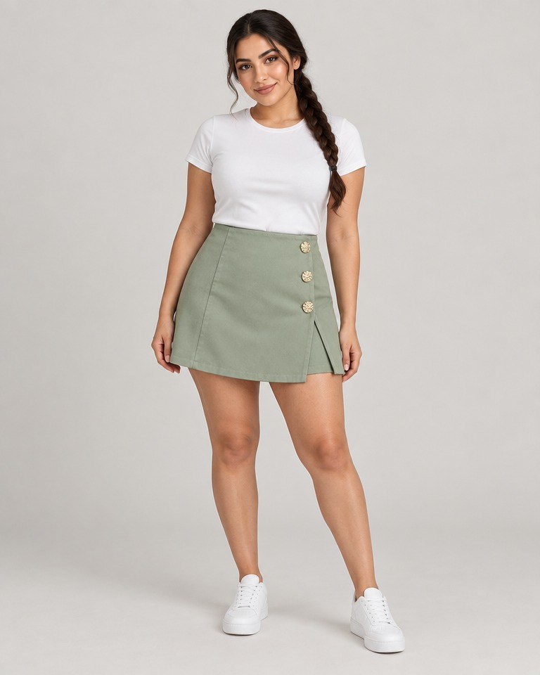 A-line cotton mini skirt · sage