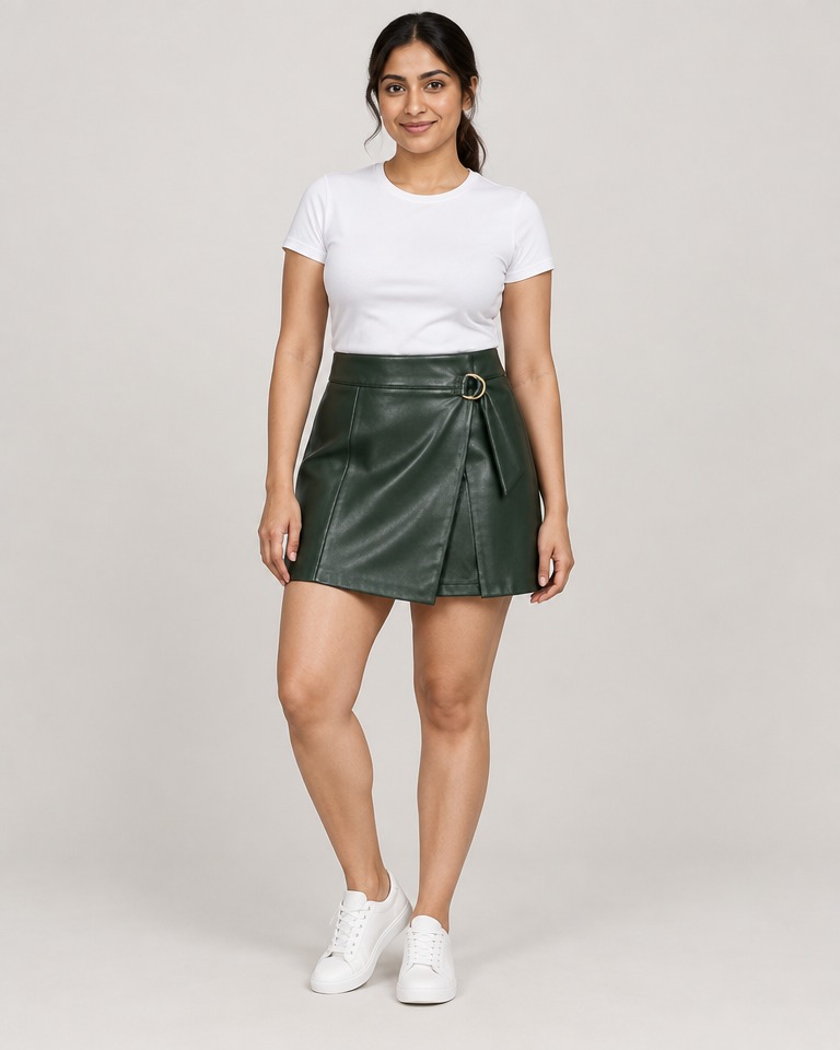 Faux leather A-line mini skirt · forest green