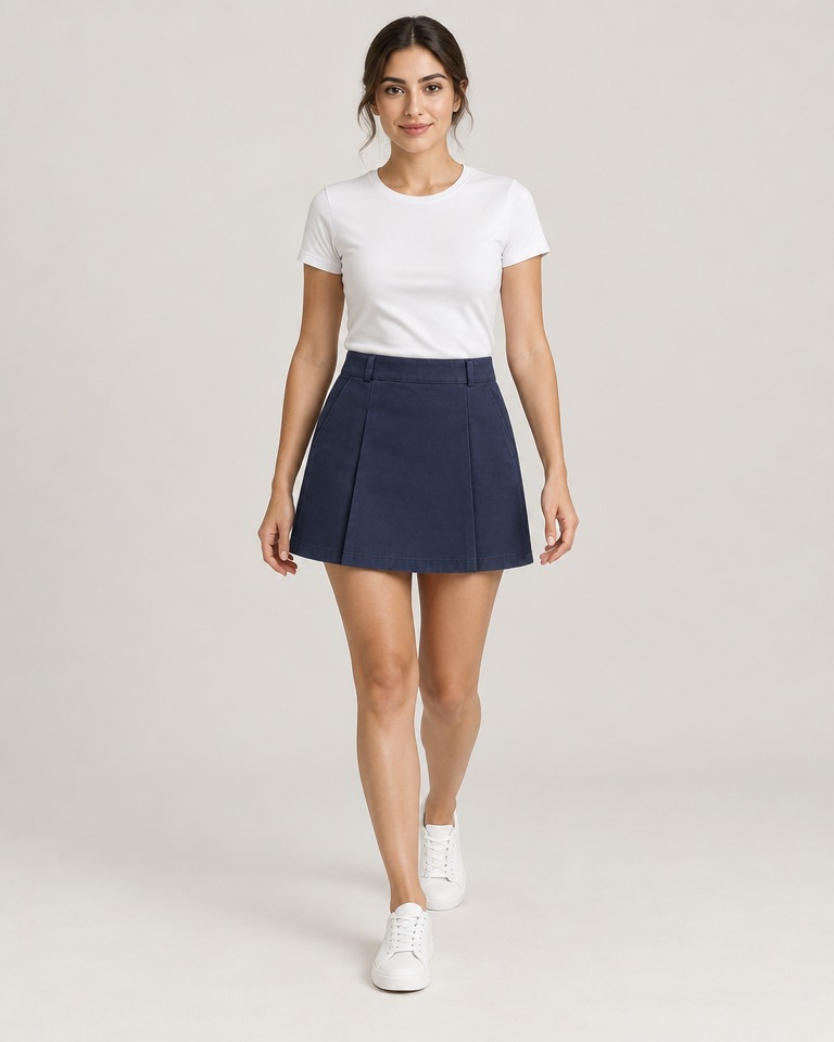 A-line cotton mini skirt · navy