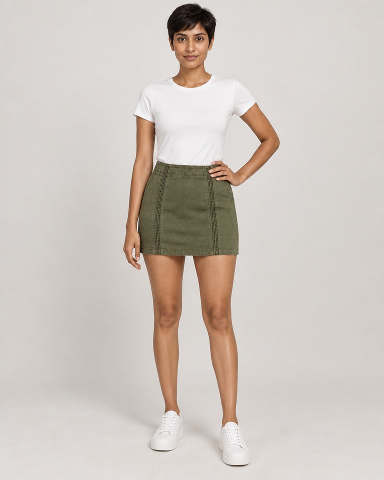 Cotton pencil mini skirt · olive