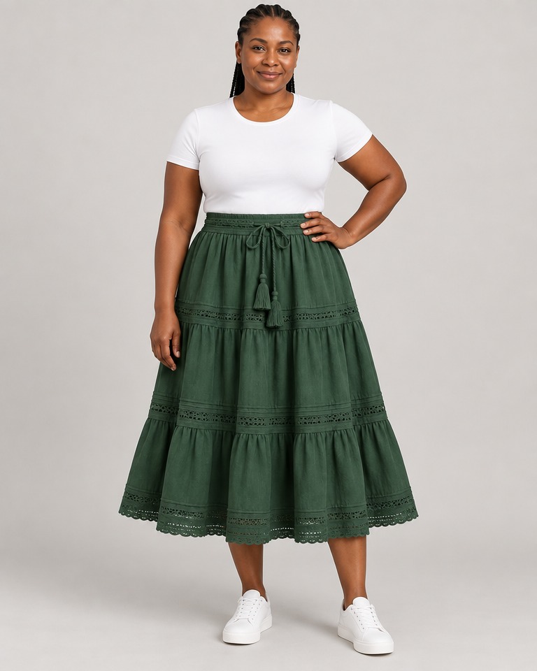 A-line cotton midi skirt · forest green