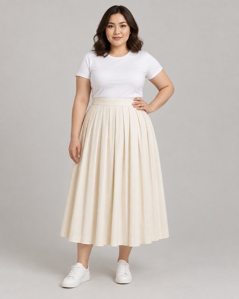 Pleated cotton midi skirt · ecru