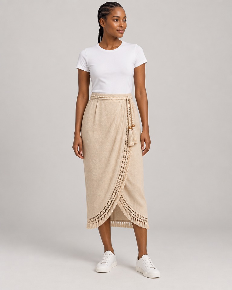 Cotton pencil midi skirt · beige