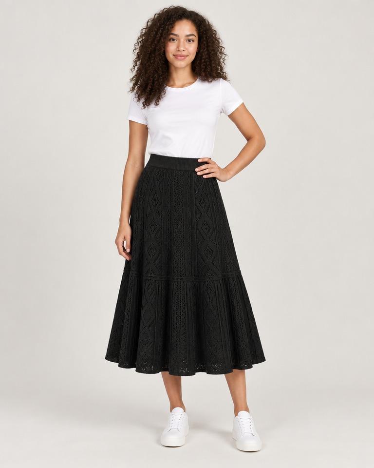 A-line knit midi skirt · black