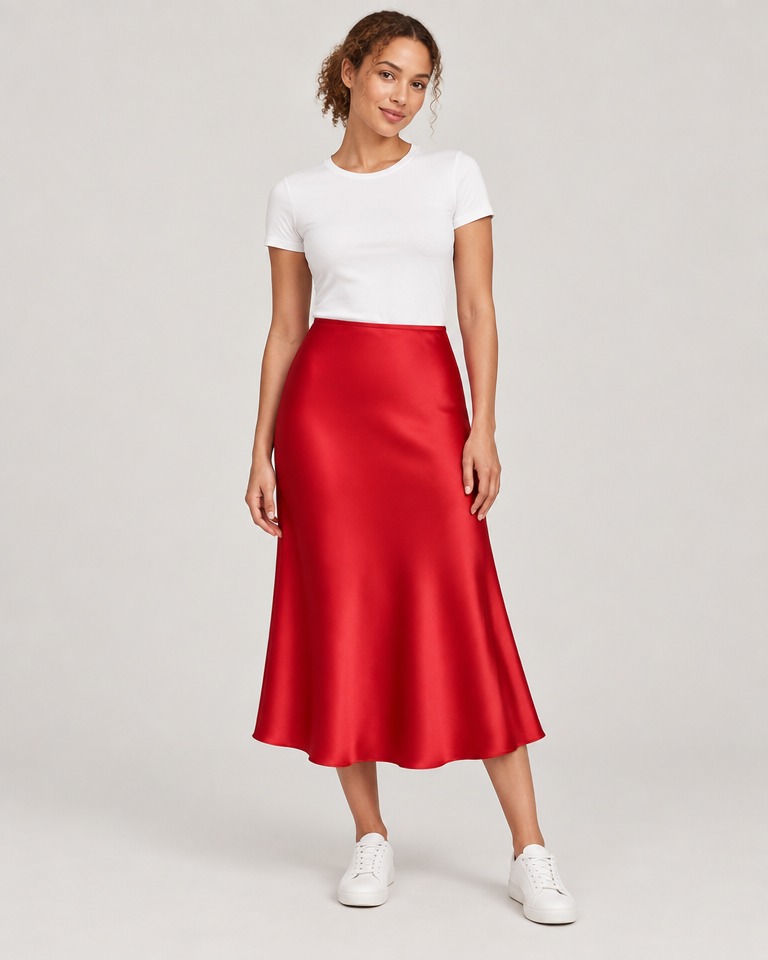 Viscose slip midi skirt · red