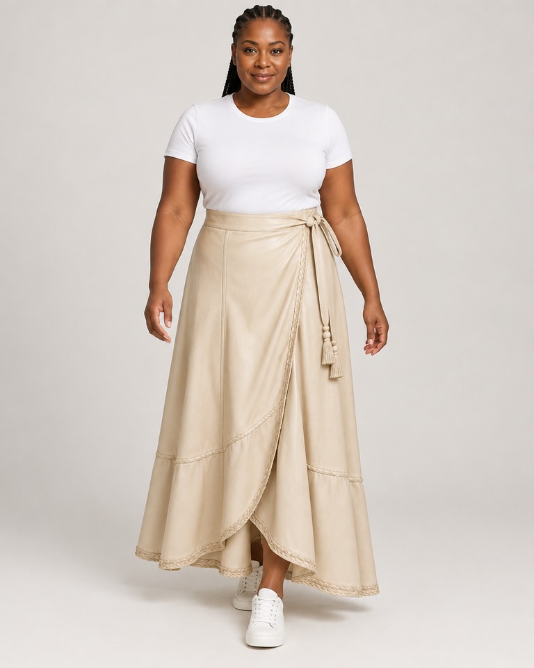 Faux leather wrap maxi skirt · ecru