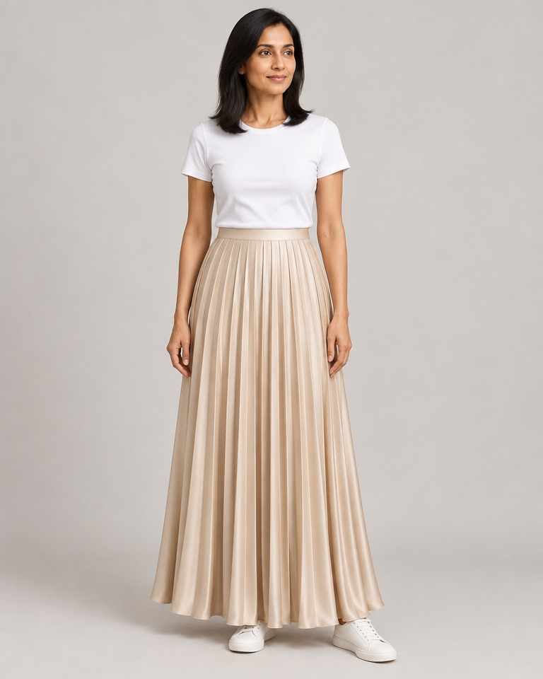 Pleated maxi skirt in satin · beige