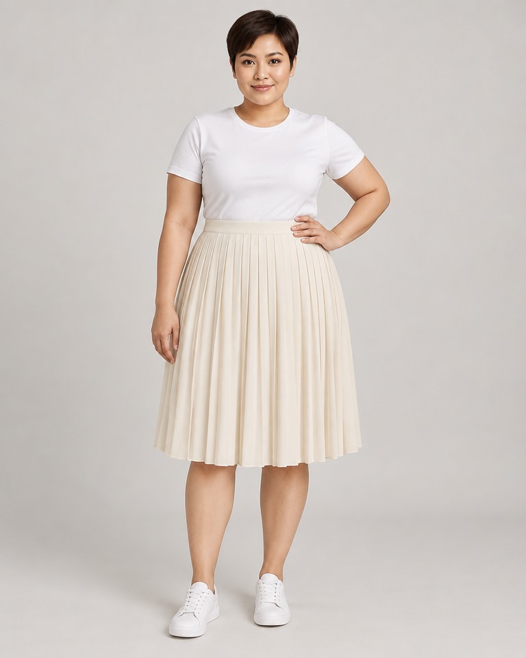 Pleated viscose knee-length skirt · ecru