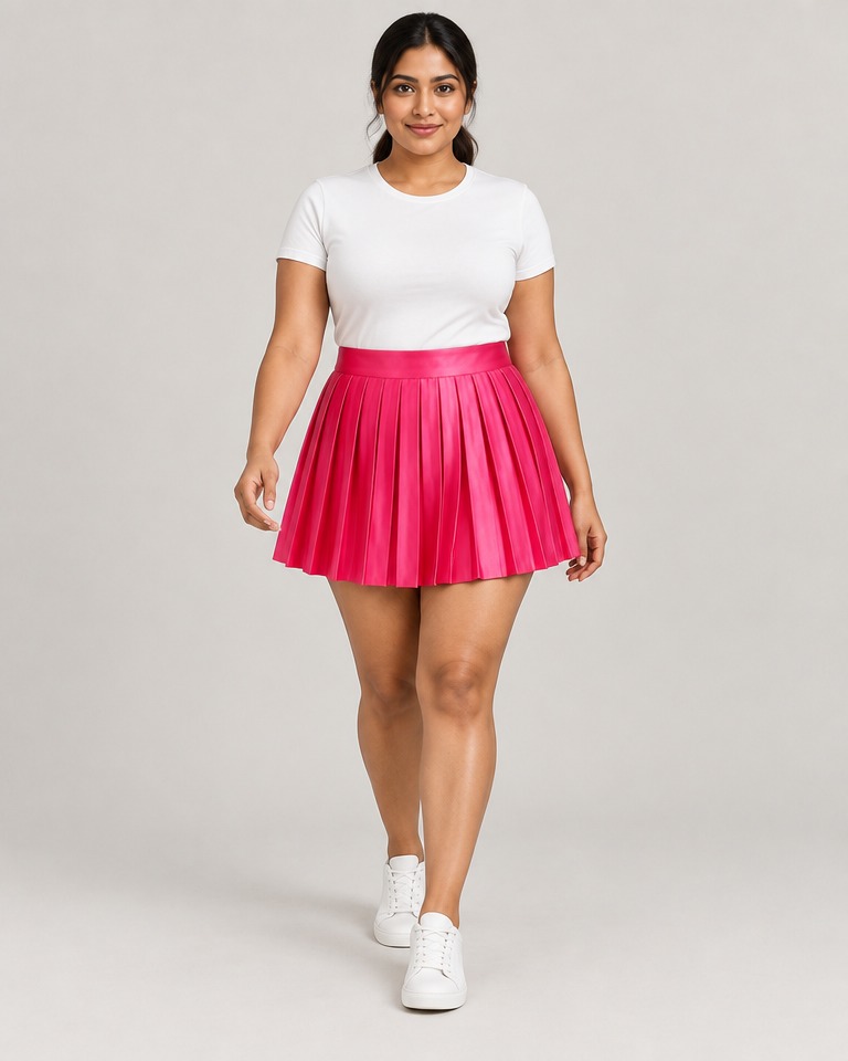 Pleated satin mini skirt · hot pink