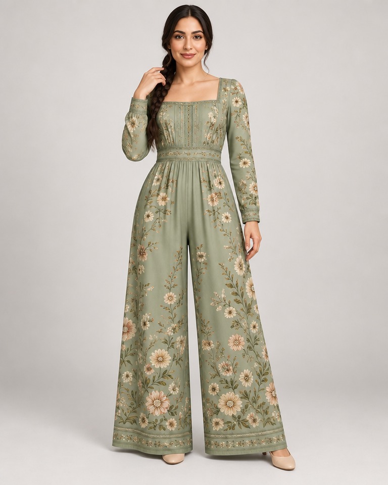 Floral wide-leg jumpsuit · sage