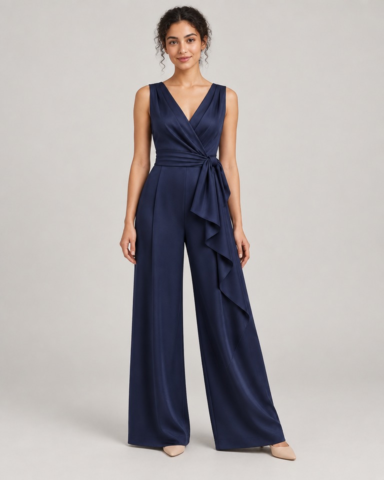 Sleeveless wide-leg crepe jumpsuit · navy
