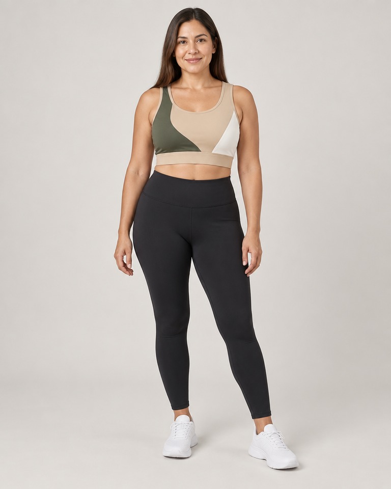 Colour block sportski top od najlona i elastana · Bež