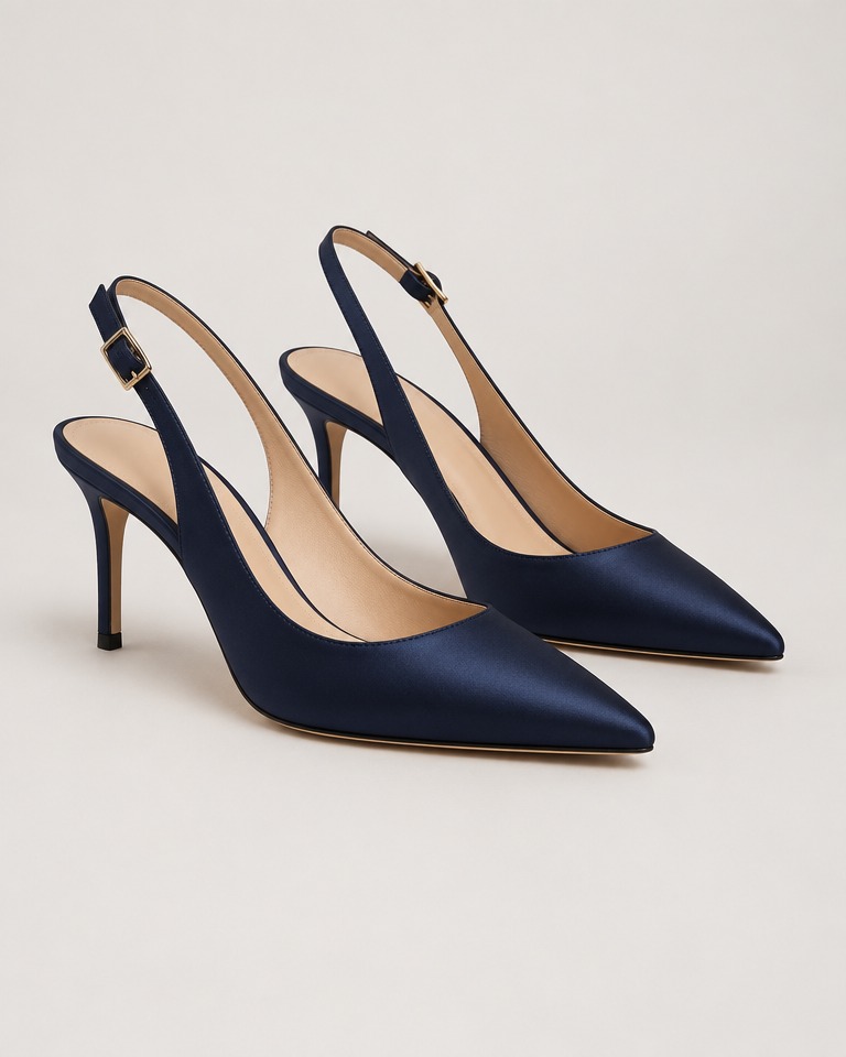 Satin slingback stilettos · navy