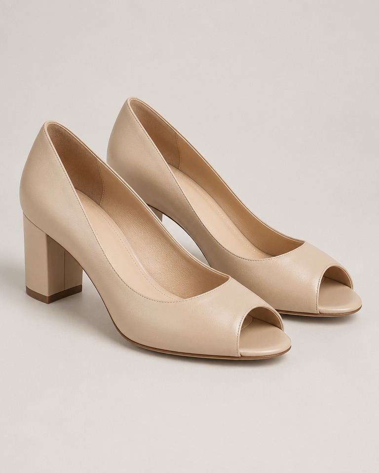 Open-toe block-heel court shoes · beige