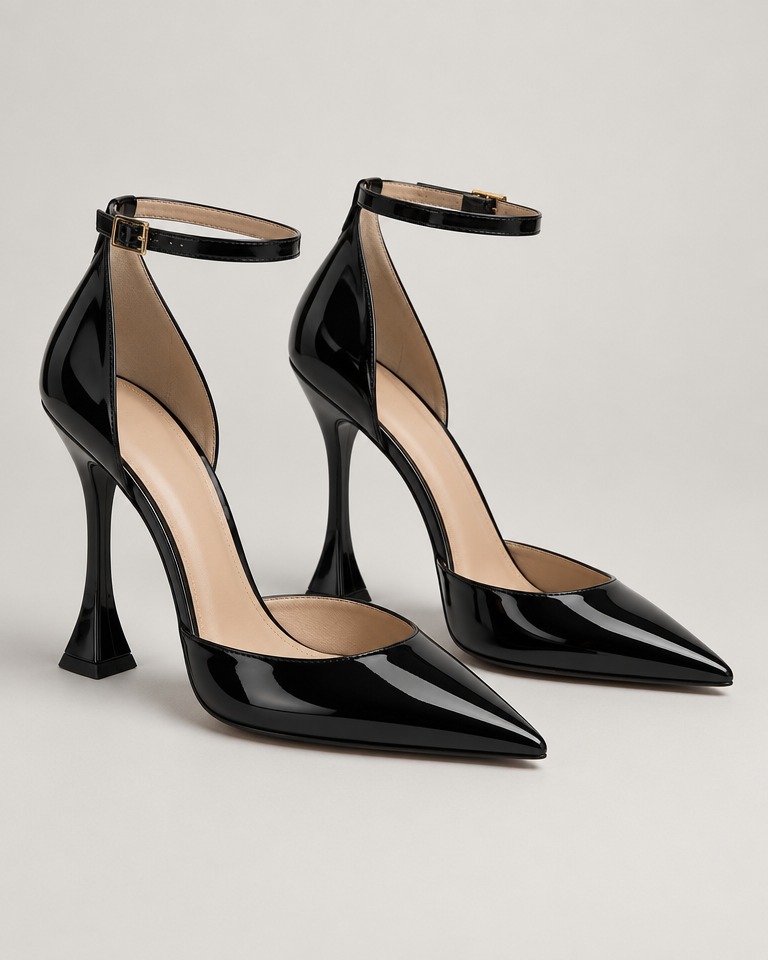 Patent ankle-strap heels · black