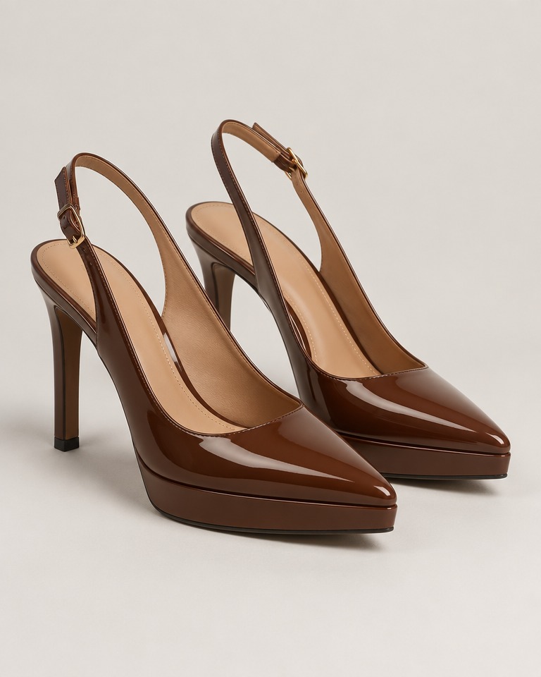 Patent platform slingback heels · brown
