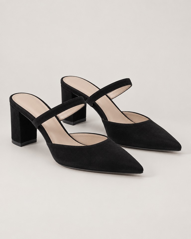 Suede pointed mule heels · black
