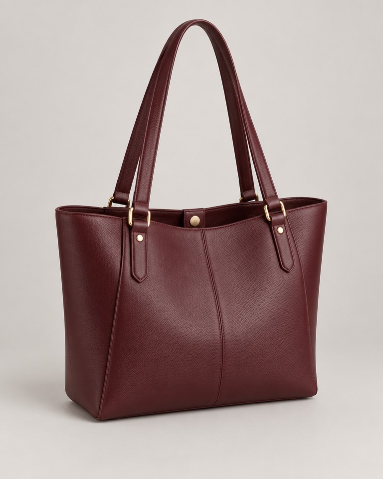 Medium structured faux-leather tote · burgundy