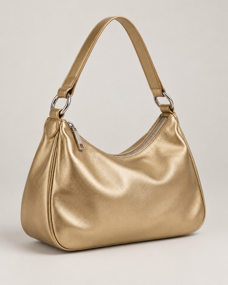 Medium slouchy shoulder bag in leather · gold