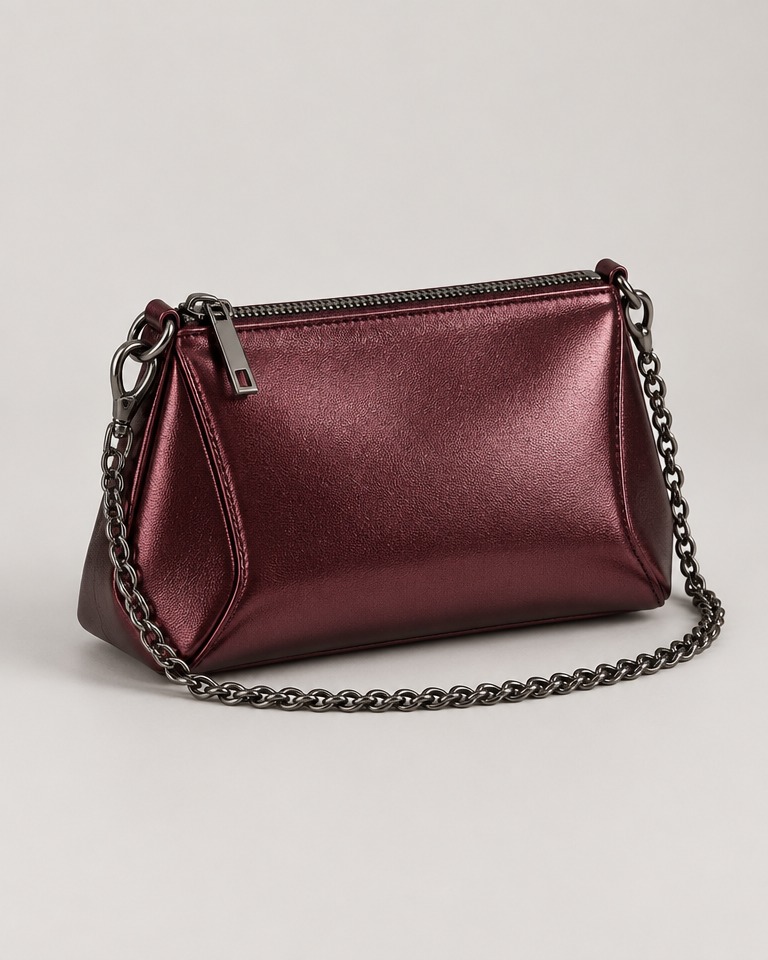 Mini metallic faux leather clutch · burgundy
