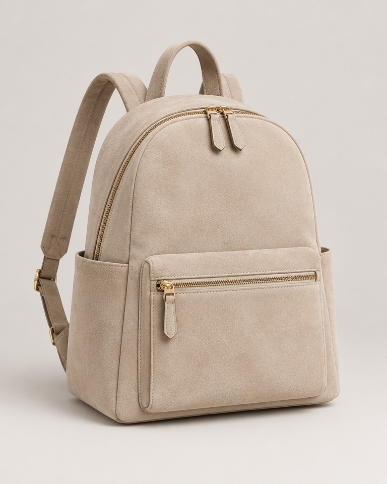 Structured suede backpack · ecru