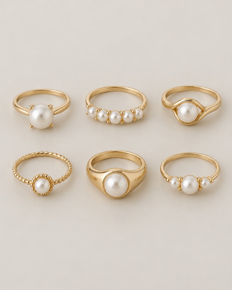 Faux pearl ring set · gold