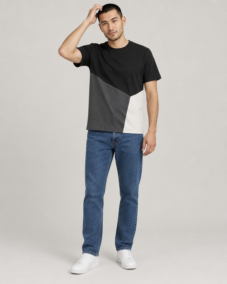 Colour-block organic cotton crew tee · black