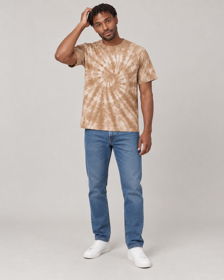 Relaxed tie-dye viscose T-shirt · camel