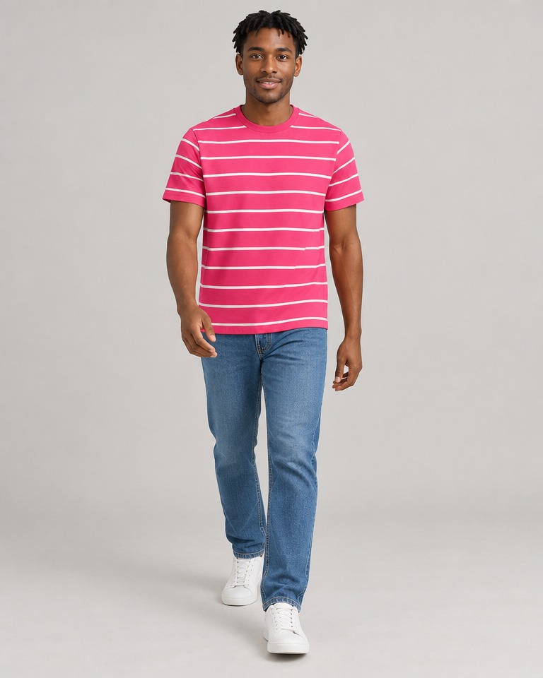 Striped relaxed cotton tee · hot pink