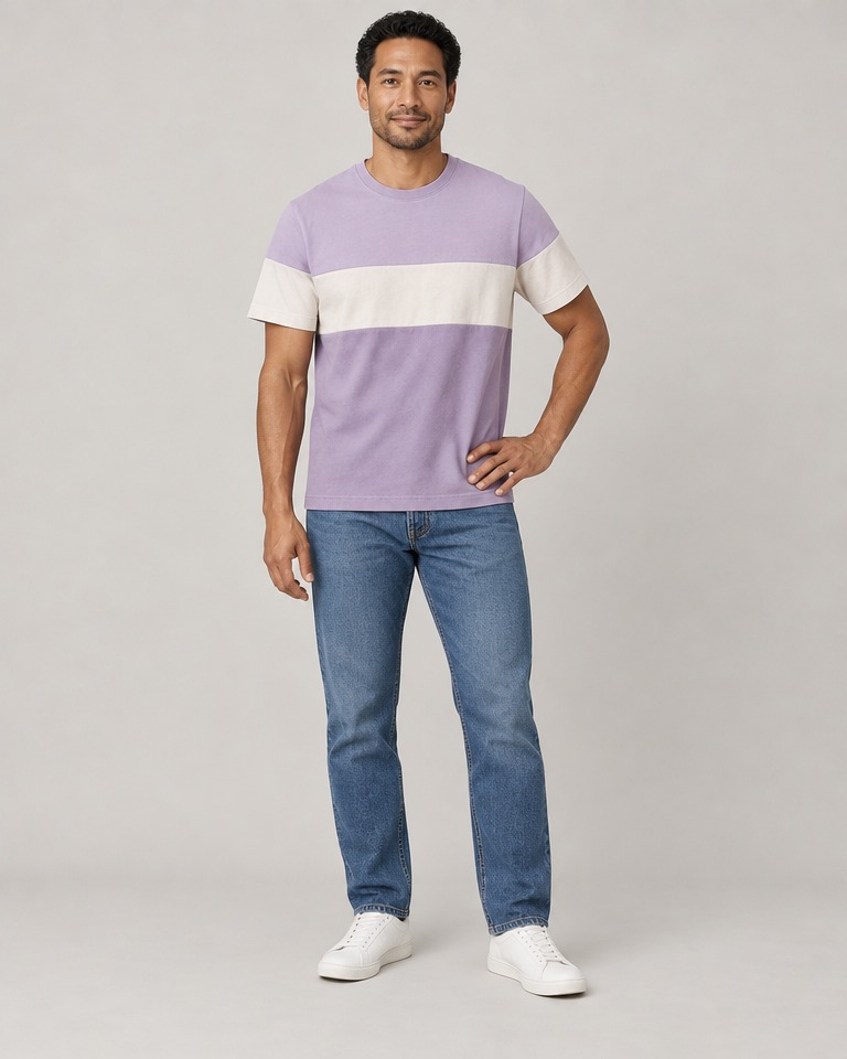 Colour-block organic cotton crew-neck tee · lilac