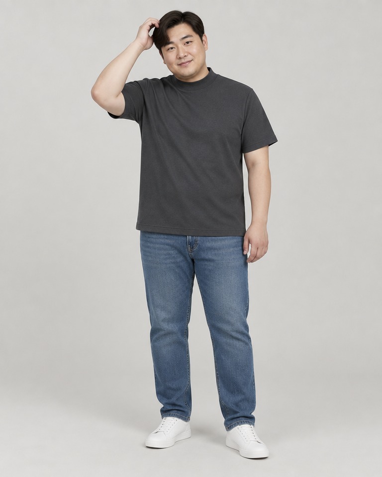 Slim mock-neck modal T-shirt · charcoal