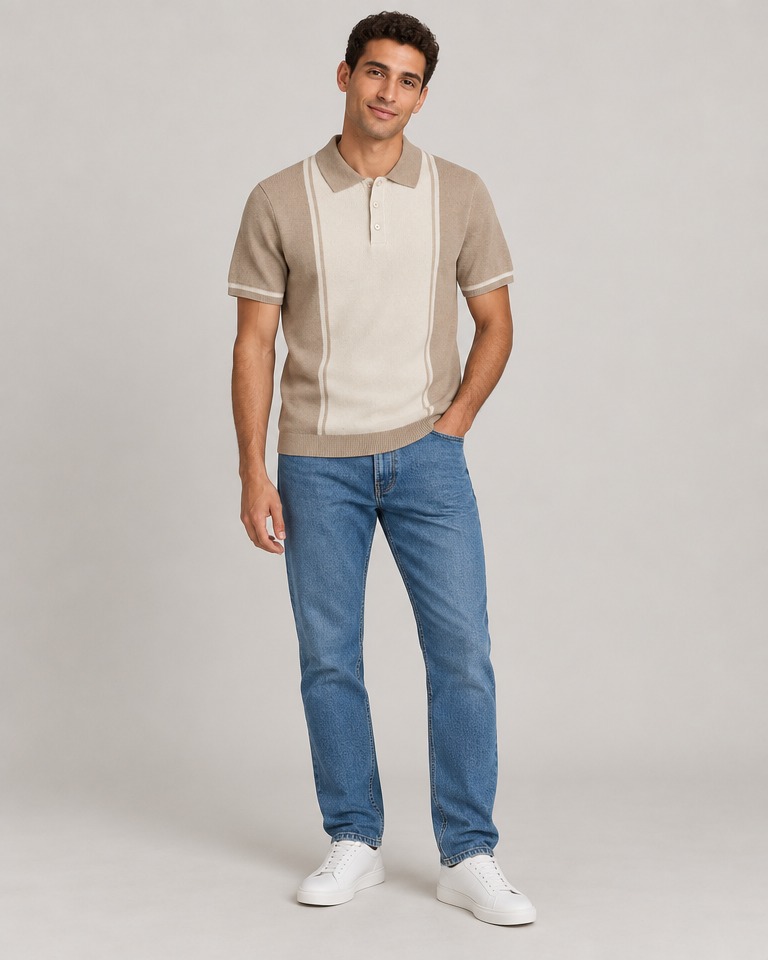 Color block pletena polo majica uskog kroja · Bež