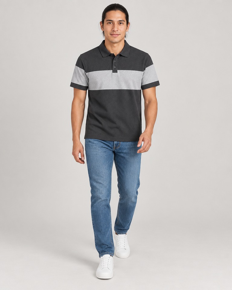 Color block pamučna piqué polo majica uskog kroja · Antracit