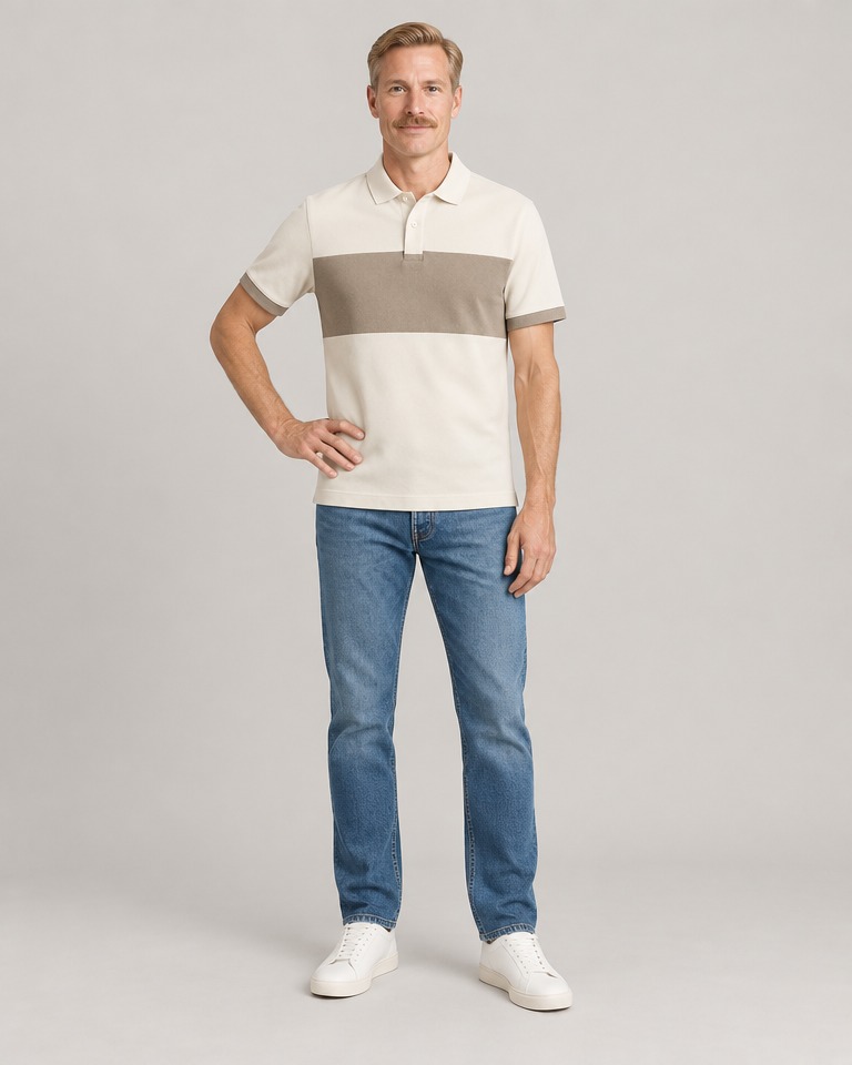 Color block pamučna piqué polo majica uskog kroja · Ekru
