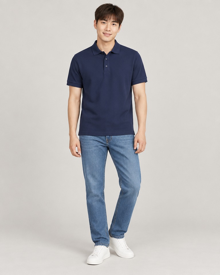 Slim cotton piqué polo · navy