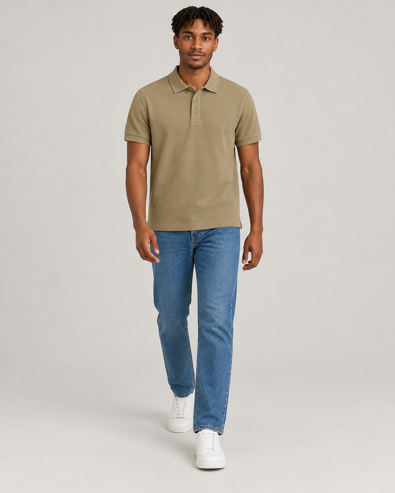 Relaxed cotton piqué polo shirt · khaki