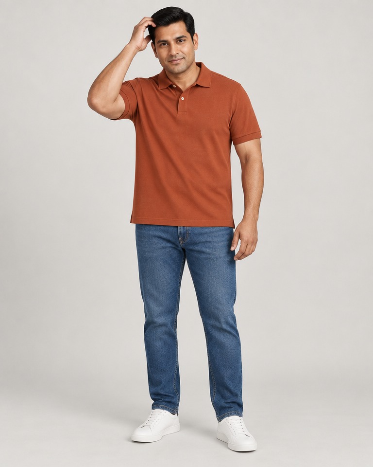 Relaxed piqué polo shirt · rust
