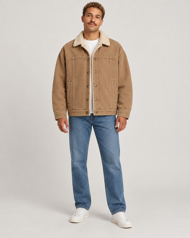 Oversize traper jakna s teddy podstavom · Camel