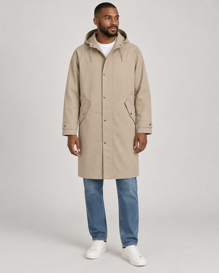 Parka i bomuldsgabardine med hætte · Beige