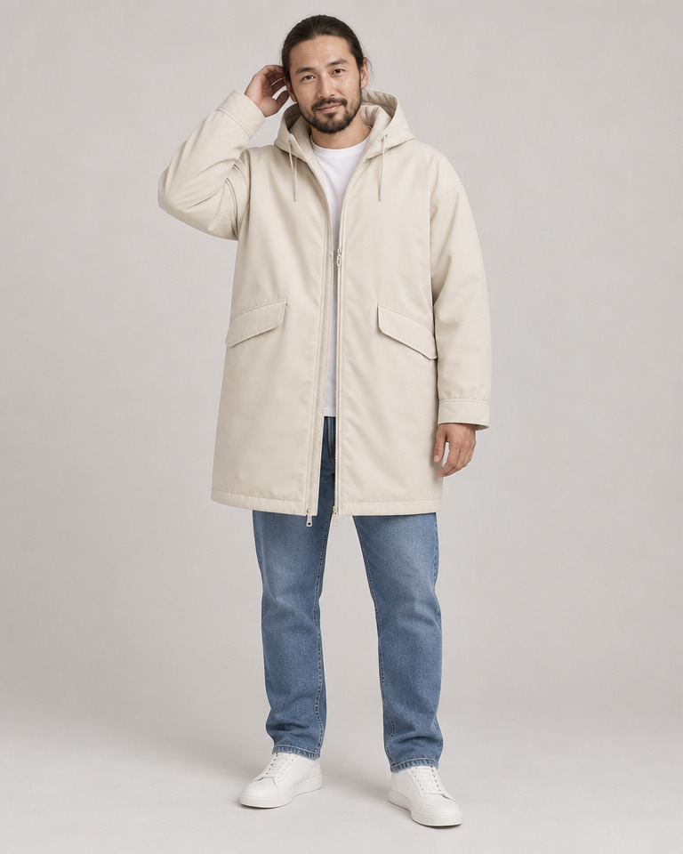 Oversize parka od recikliranog poliestera s kapuljačom · Ekru