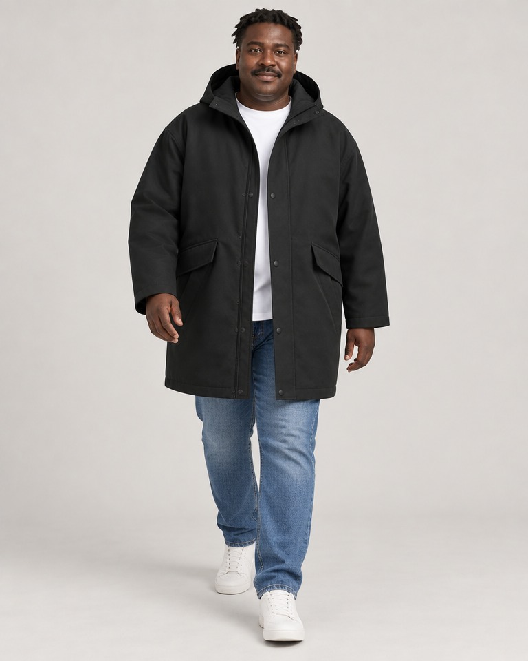 Oversize parka od pamučnog gabardena do polovine bedra · Crna