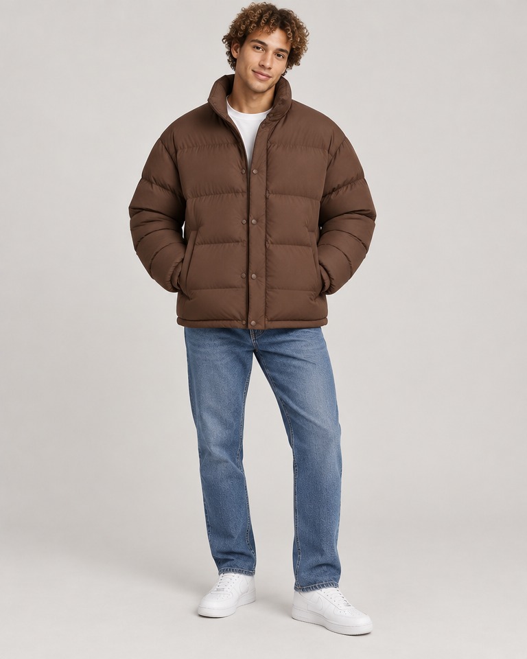 Oversize puffer jakna s drukerima · Smeđa