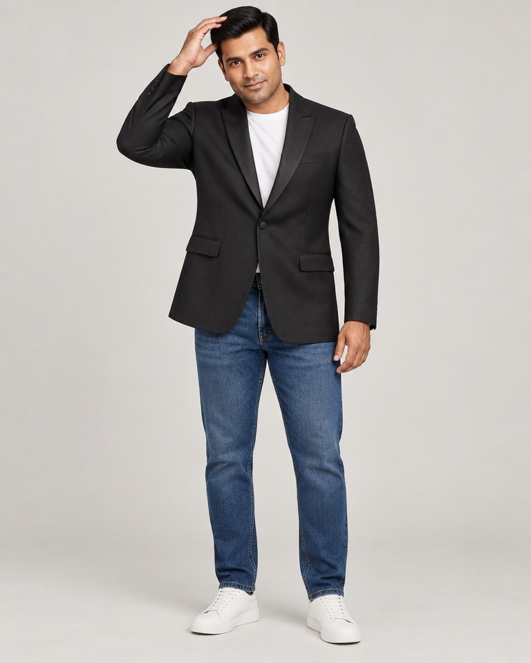Tailored single-breasted wool-blend blazer · black