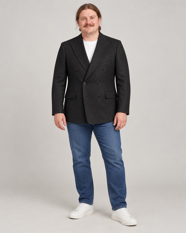 Tailored double-breasted linen blazer · black